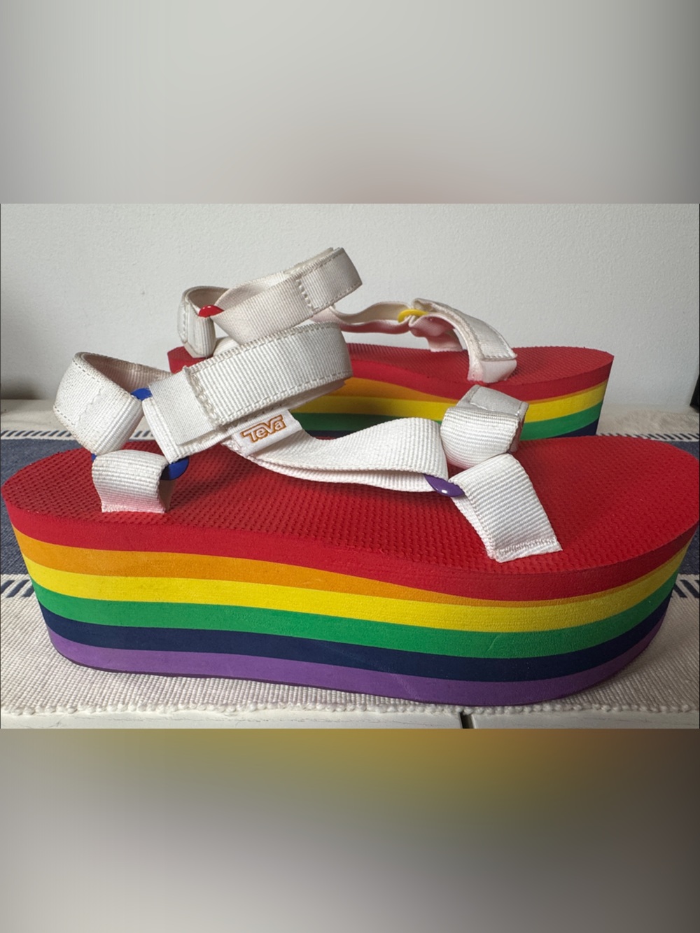 Teva White Sandals with Rainbow Platform